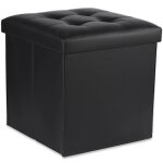 Ravello l pouf pliant avec boutons - 38x38x38cm cuir éco noir Ravello l pouf pliant avec boutons - 38x38x38cm cuir éco noir