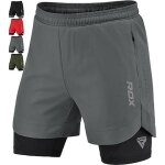 Rdx short de course homme 2 en 1 avec doublure de compression poches et fermetures �clair respirant gris ...