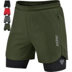Rdx short de course homme 2 en 1 avec doublure de compression poches zipp�es respirant vert arm�e taille ...