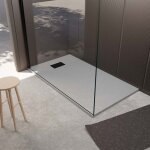 Receveur de douche gris effet pierre 90x140 cm et grille d�cor perfor�e noire mate