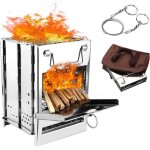 R�chaud � bois portable en acier inoxydable avec sac de rangement et scie � corde po�le � bois pliable ...