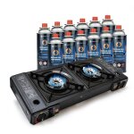 R�chaud � gaz double eurocatch r�chaud � gaz 2 br�leurs avec 12 bonbonnes de gaz