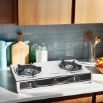 R�chaud � gaz m�tal - 2 br�leurs - r�chaud gaz portable - butane propane compatible gpl 2800pa