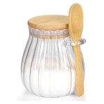 R�cipient � sucre avec couvercle et cuill�re en bambou sucrier pot en verre pour accessoires de bar � ...
