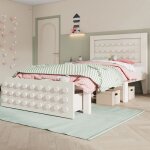 Redom lit enfant 90x190 cm design bloc cr�atif avec tiroirs en bois massif blanc