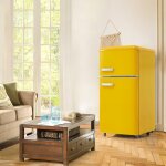 Réfrigérateur classique rétro frigo 72l double porte - congélateur 21l - led - 120kwh / an - jaune - ... Réfrigérateur classique rétro frigo 72l double porte - congélateur 21l - led - 120kwh / an - jaune - ...