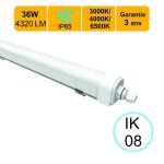 Rglette led tanche ip65 36w 4320lm - 3cct - traversant - garantie 3 ans