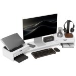 Rehausseur cran pc bureau - homcom - 60 - 116 cm - 2 tiroirs - longueur et angle rglables - blanc