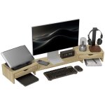 Rehausseur cran pc bureau - homcom - 60 - 116 cm - 2 tiroirs - longueur et angle rglables - chne