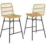Relax4life lot de 2 chaises de salle  manger avec dossier et repose - pieds tabouret bar en rotin et ...