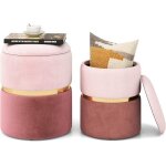 Relax4life 2 tabourets rond en velours poufs avec rangement 32 l + 21l repose - pieds avec couvercle ...