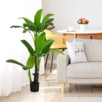 Relax4life arbre vert artificiel 150 cm avec 18 feuilles et 3 troncs faux arbre tropical dcoration dintrieur ...