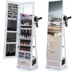 Relax4life armoire � bijoux led avec miroir base rotative et support pour s�che - cheveux organisateur ...