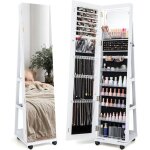 Relax4life armoire  bijoux led sur pied - 4 roulettes & miroir pleine longueur - verrouillable  cl ...