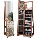 Relax4life armoire � bijoux led sur pied - 4 roulettes & miroir pleine longueur - verrouillable � cl� ...