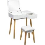 Relax4life ensemble coiffeuse et tabouret avec miroir pliant 1 tiroir & 1 compartiment 2 en 1 comme coiffeuse ...