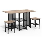 Relax4life ensemble de table  manger pliante avec 2 tabourets table de cuisine avec roues verrouillables ...