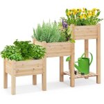 Relax4life jardini�re sur�lev�e � 3 �tages carr� potager en bois avec 3 bac � fleurs trous de drainage ...