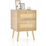 Relax4life table de chevet en bois avec 2 tiroirs en rotin table de nuit 40 x 40 x 59 cm table dappoint ...
