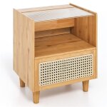 Relax4life table de chevet avec tiroir en rotin table de nuit 43 x 35 x 50 cm avec espace de rangement ...