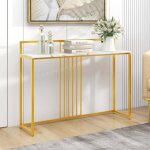 Relax4life table console avec plateau blanc en faux marbre console meuble entre avec cadre en mtal ...