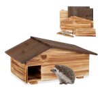 Relaxdays abri pour hrisson avec fond 2 parties quartier dhiver h x l x p : 24 x 46 x 335 cm marron