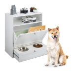 Relaxdays armoire pour chien tiroir avec 2 bols compartiment pour nourriture h x l x p : 68 x 60 x 33 ...