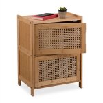 Relaxdays armoire dappoint 2 portes en rotin hlp : 56x42x30 cm salon chambre 2 tagres naturel