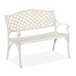 Relaxdays superbe banc de jardin pour 2 personnes fonte daluminium h x l x p : 83 x 103 x 64 cm blanc ...
