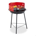 Relaxdays barbecue charbon de bois tripode  42 cm grill rond sur 3 pieds protection contre le vent noir ...
