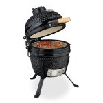 Relaxdays barbecue kamado  26 cm grill japonais cramique avec thermomtre 450c grillade fumoir couvercle ...