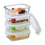 Relaxdays botes alimentaires en verre lot de 4 couvercle hermtique en plastique 640 ml rcipients transparen ...