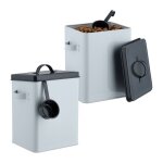 Relaxdays bo�te de conservation lot de 2 55 l couvercle & cuill�re fer pour croquettes blanc - anthracite ...