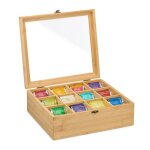 Relaxdays bote  th 12 compartiments rangement sachets bambou avec fentre h x l x p : 11 x 32 x 28 ...
