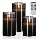 Relaxdays bougies led en verre 3 units tlcommande minuterie cire vritable lanternes sans flamme gris ...