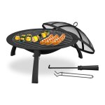 Relaxdays brasero avec couvercle � cuve 51 cm pieds pliables grille pare - �tincelles tisonnier feu de ...