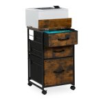 Caisson de bureau industriel 3 tiroirs avec roulettes et plateau rabattable ? marron / noir 40x40x68 ...
