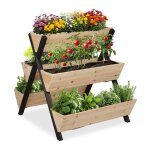 Relaxdays carr potager vertical jardinire bois hlp : 82 x 75 x 90 cm jardin surlev avec 5 bacs naturel ...