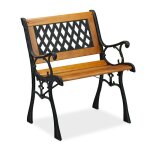 Relaxdays chaise de jardin avec accoudoirs rsistante basse design vintage bois et fonte73x62x525 nature ...