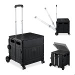 Relaxdays chariot de courses pliable caisse � roulettes avec couvercle poign�e inclinable 50 kg noir