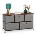 Relaxdays commode � 5 tiroirs hlp : 545 x 100 x 30 cm meuble de rangement style industriel buffet gris ...