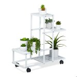 Relaxdays �tag�re � plantes 4 niveaux pour herbes aromatiques et fleurs m�tallique acier roulettes blanche ...