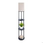 Relaxdays lampe sur pied avec �tag�re h : 180 x 30 cm e27 bois et lin design moderne lampadaire noir ...