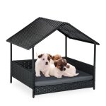 Relaxdays lit pour chien avec toit h x l x p : 81 x 90 x 68 cm polyrattan lit sur�lev� ext�rieur anthracite ...
