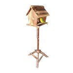 Relaxdays mangeoire  oiseaux sur pied en bois de sapin jardin balcon dimensions h x l x p : 107 x 32 ...