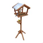 Relaxdays mangeoire pour oiseaux sur support toit en mtal rsistant jardin et terrasse nichoir en bois ...