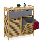 Relaxdays meuble � linge 2 sacs 2 petits paniers bambou et polyester h x l x p : 95 x 88 x 33 cm nature ...