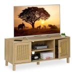 Relaxdays meuble tv lowboard style rotin console basse jusqu� 50 pouces effet bois hxlxp: 48x115x40 cm ...