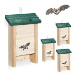Relaxdays nichoir � chauves - souris lot de 4 bois non trait� h x l x p : 25 x 18 x 6 cm naturel / vert ...