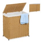 Relaxdays panier à linge avec couvercle optique rotin 110 litres 2 compartiments hlp : 60x58x34 cm marron ... Relaxdays panier à linge avec couvercle optique rotin 110 litres 2 compartiments hlp : 60x58x34 cm marron ...